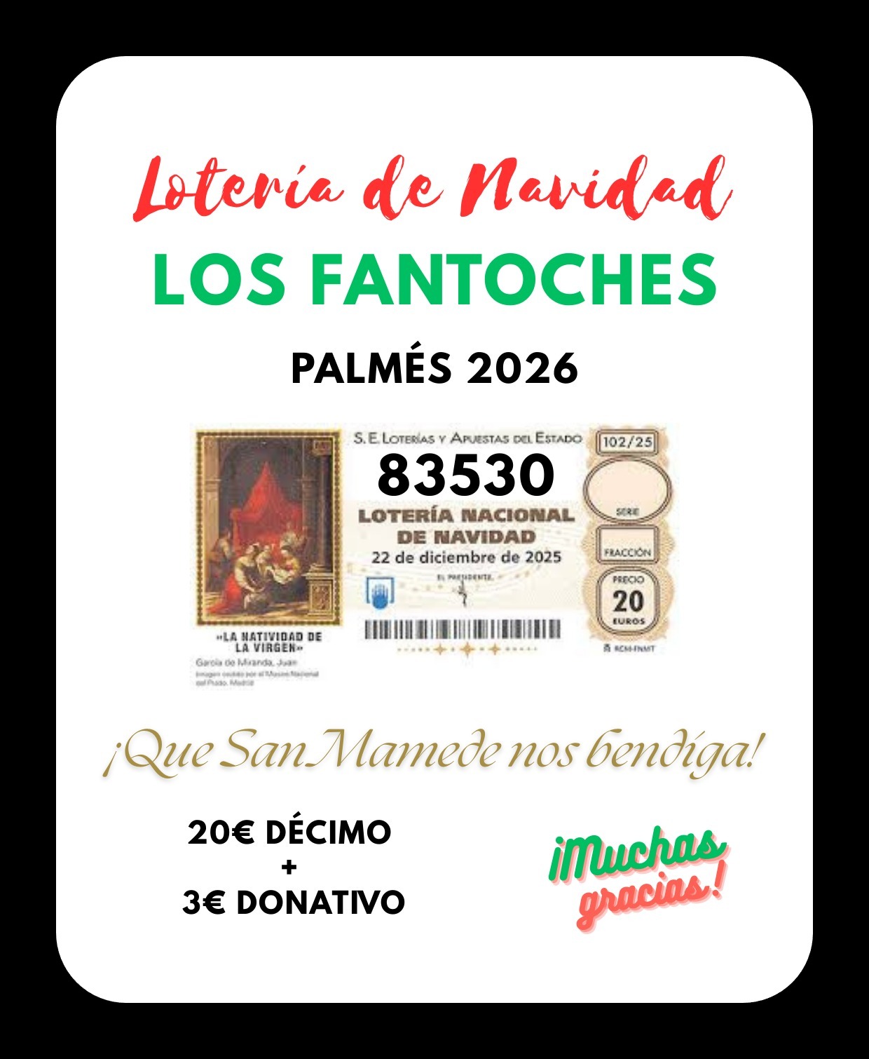 Lotería de Navidad Los Fantoches Palmés 2026